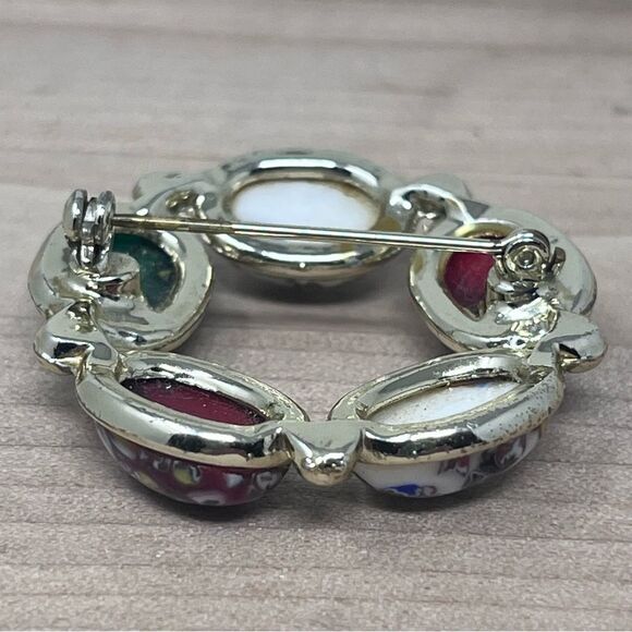 Vintage Millefiore Venetian Glass Brooch Murano Art Cabochons Gold tone - Picture 7 of 10